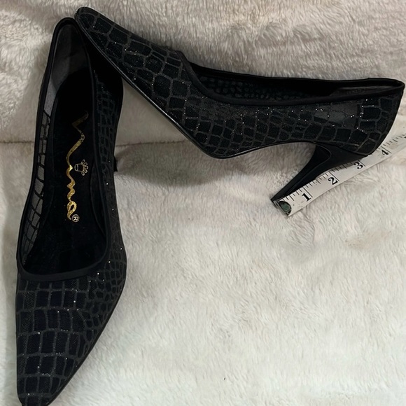 BOGO Black mesh 3 inch high heels by Nina size 6.5 Celebration coquette modern - Picture 6 of 6